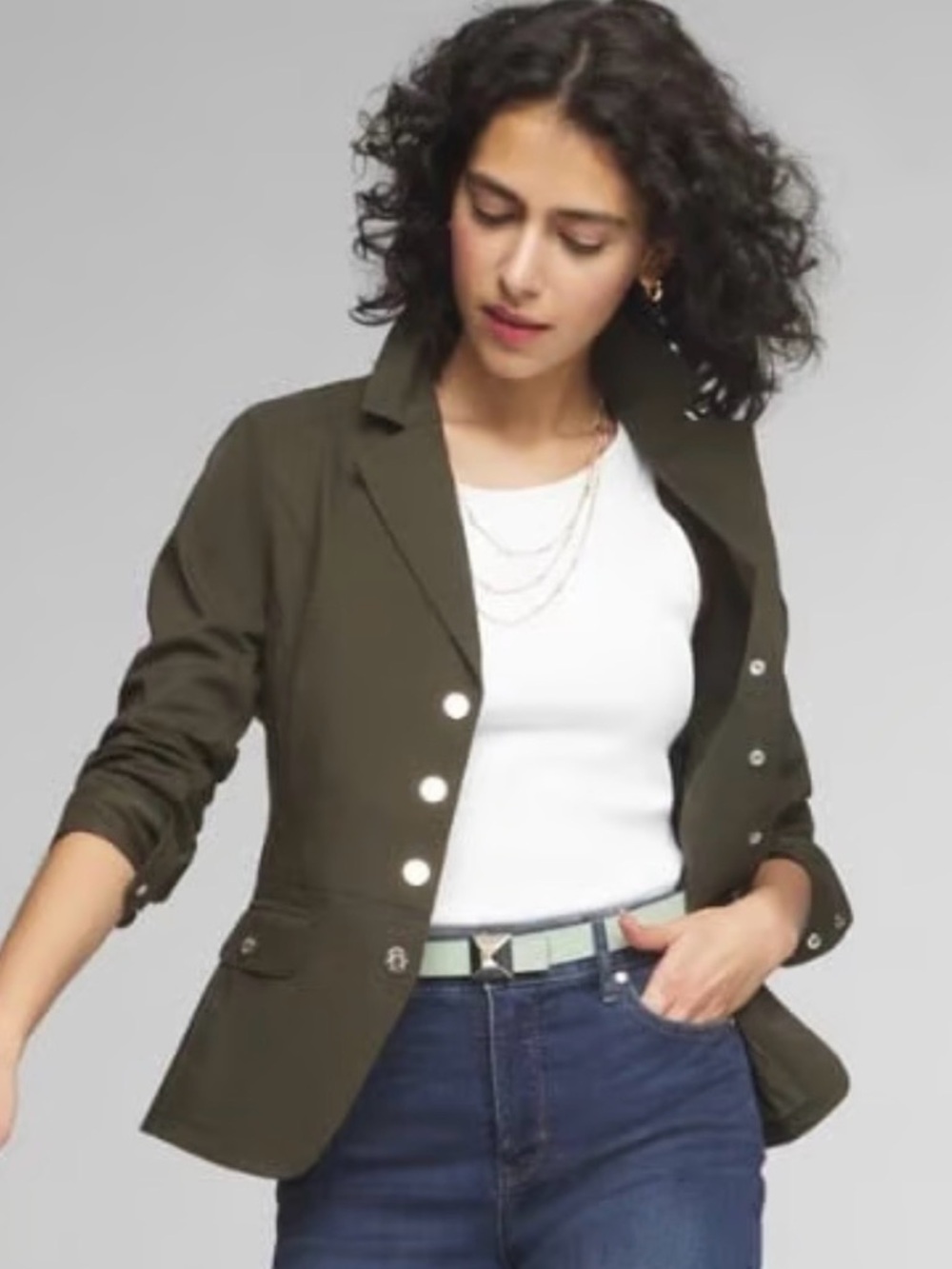 White House Black Market Olive Green Women's Blazer Jacket